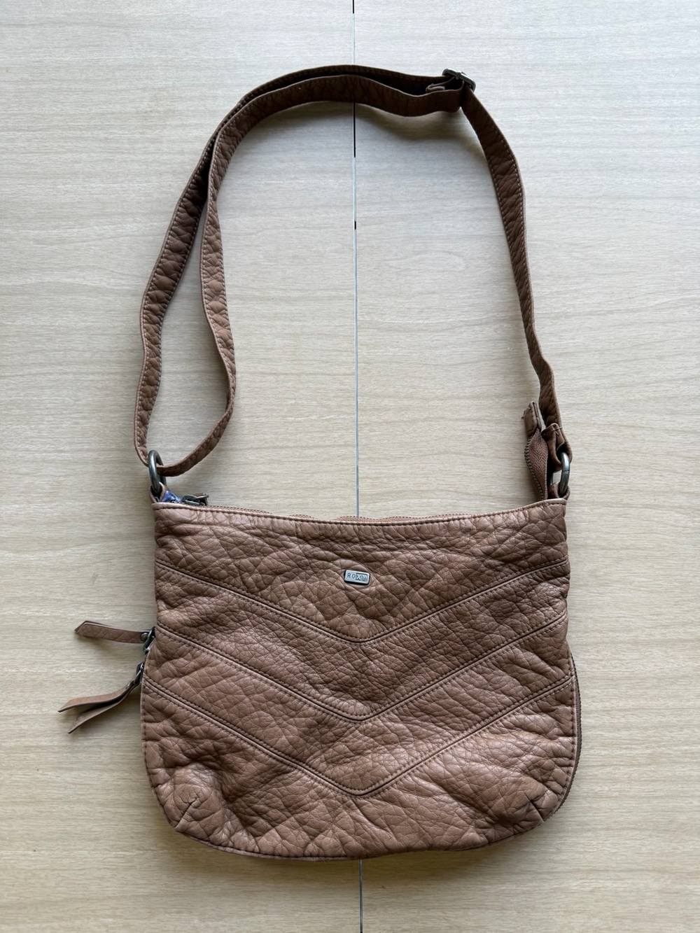 Roxy Brown Leather Crossbody Bag with Chevron Stitching